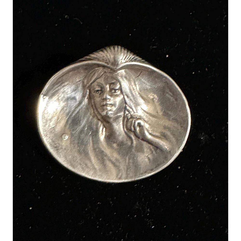 Antique Art Nouveau 935 Silver Pin Woman Flowing Hair